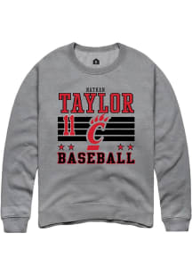 Nathan Taylor Rally Mens Grey Cincinnati Bearcats NIL Striped Crew Sweatshirt