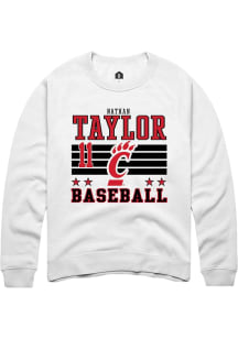Nathan Taylor Rally Mens White Cincinnati Bearcats NIL Striped Crew Sweatshirt