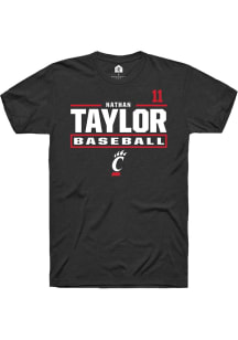 Nathan Taylor Black Cincinnati Bearcats NIL Stacked Box Short Sleeve T Shirt