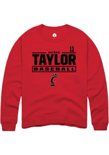 Nathan Taylor Rally Mens Red Cincinnati Bearcats NIL Stacked Box Crew Sweatshirt