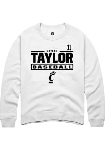Nathan Taylor Rally Mens White Cincinnati Bearcats NIL Stacked Box Crew Sweatshirt