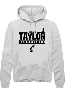 Nathan Taylor Rally Mens White Cincinnati Bearcats NIL Stacked Box Hooded Sweatshirt