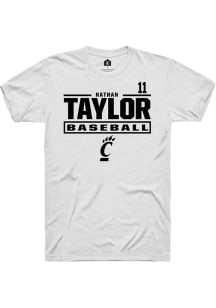 Nathan Taylor White Cincinnati Bearcats NIL Stacked Box Short Sleeve T Shirt
