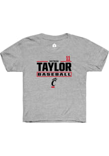Nathan Taylor Rally Youth Grey Cincinnati Bearcats NIL Stacked Box Short Sleeve T-Shirt