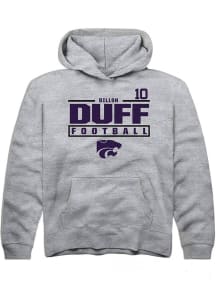 Dillon Duff Rally Youth Grey K-State Wildcats NIL Stacked Box Long Sleeve Hooded Sweatshirt