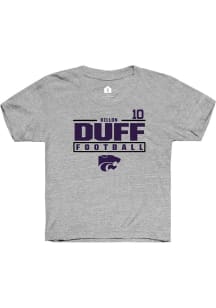 Dillon Duff Rally Youth Grey K-State Wildcats NIL Stacked Box Short Sleeve T-Shirt