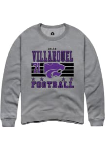 Dylan Villarouel Rally Mens Grey K-State Wildcats NIL Striped Crew Sweatshirt