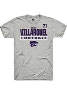 Dylan Villarouel Ash K-State Wildcats NIL Stacked Box Short Sleeve T Shirt