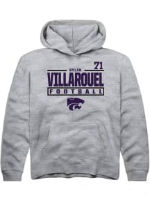 Dylan Villarouel Rally Youth Grey K-State Wildcats NIL Stacked Box Long Sleeve Hooded Sweatshirt