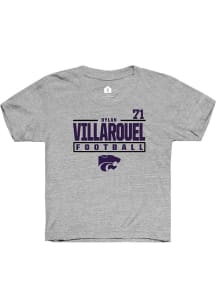 Dylan Villarouel Rally Youth Grey K-State Wildcats NIL Stacked Box Short Sleeve T-Shirt