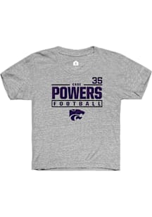 Gabe Powers  Rally K-State Wildcats Youth Grey NIL Stacked Box Short Sleeve T-Shirt