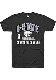 Gunner Maldonado  K-State Wildcats Black Rally Football NIL Arch Logo Short Sleeve T Shirt