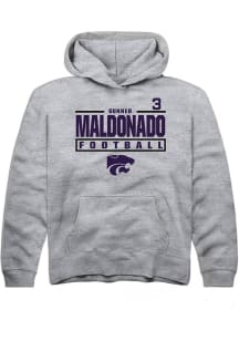 Gunner Maldonado Rally Youth Grey K-State Wildcats NIL Stacked Box Long Sleeve Hooded Sweatshirt