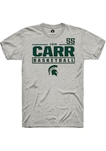 Coen Carr  Michigan State Spartans Ash Rally NIL Stacked Box Short Sleeve T Shirt