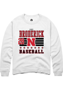 Luke Broderick Rally Mens White Nebraska Cornhuskers NIL Striped Crew Sweatshirt
