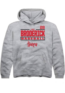 Luke Broderick Rally Youth Grey Nebraska Cornhuskers NIL Stacked Box Long Sleeve Hooded Sweatshirt