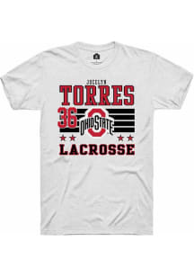 Jocelyn Torres White Ohio State Buckeyes NIL Striped Short Sleeve T Shirt