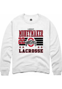 Lindsey Moneymaker Rally Mens White Ohio State Buckeyes NIL Striped Crew Sweatshirt