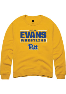 Dylan Evans Rally Mens Gold Pitt Panthers NIL Stacked Box Crew Sweatshirt