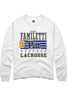 Rachel Familetti Rally Mens White Pitt Panthers NIL Striped Crew Sweatshirt