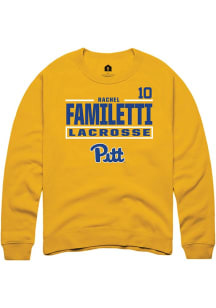 Rachel Familetti Rally Mens Gold Pitt Panthers NIL Stacked Box Crew Sweatshirt