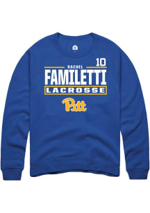 Rachel Familetti Rally Mens Blue Pitt Panthers NIL Stacked Box Crew Sweatshirt