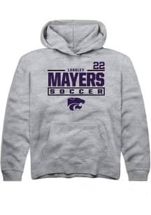 Langley Mayers Rally Youth Grey K-State Wildcats NIL Stacked Box Long Sleeve Hooded Sweatshirt