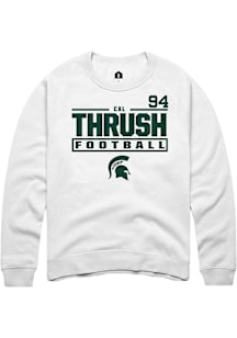 Cal Thrush  Rally Michigan State Spartans Mens White NIL Stacked Box Long Sleeve Crew Sweatshirt