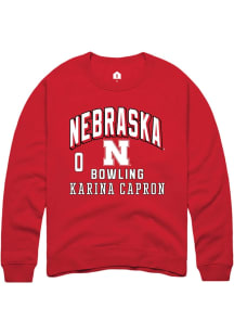 Karina Capron Rally Mens Red Nebraska Cornhuskers NIL Arch Logo Crew Sweatshirt