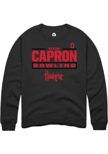 Karina Capron Rally Mens Black Nebraska Cornhuskers NIL Stacked Box Crew Sweatshirt