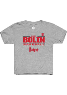 Robby Bolin Rally Youth Grey Nebraska Cornhuskers NIL Stacked Box Short Sleeve T-Shirt