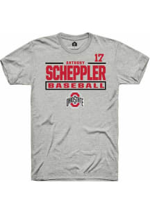 Anthony Scheppler Ash Ohio State Buckeyes NIL Stacked Box Short Sleeve T Shirt