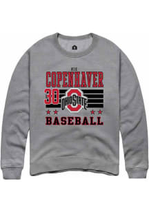 Nik Copenhaver Rally Mens Grey Ohio State Buckeyes NIL Striped Crew Sweatshirt