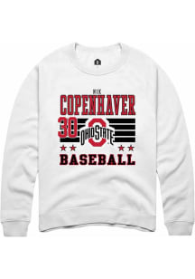 Nik Copenhaver Rally Mens White Ohio State Buckeyes NIL Striped Crew Sweatshirt