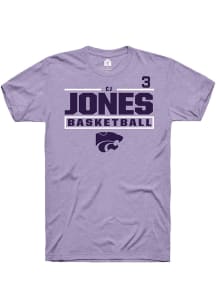 Cj Jones Lavender K-State Wildcats NIL Stacked Box Short Sleeve T Shirt