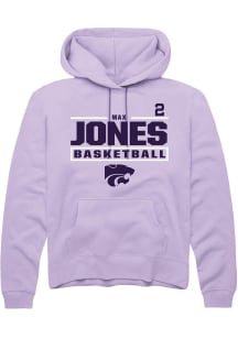 Max Jones Rally Mens Lavender K-State Wildcats NIL Stacked Box Hooded Sweatshirt