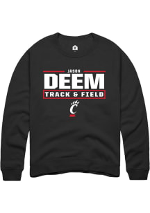 Jason Deem Rally Mens Black Cincinnati Bearcats NIL Stacked Box Crew Sweatshirt