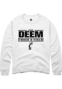 Jason Deem Rally Mens White Cincinnati Bearcats NIL Stacked Box Crew Sweatshirt
