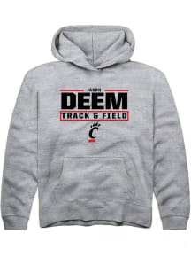 Jason Deem Rally Youth Grey Cincinnati Bearcats NIL Stacked Box Long Sleeve Hooded Sweatshirt