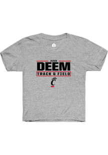 Jason Deem Rally Youth Grey Cincinnati Bearcats NIL Stacked Box Short Sleeve T-Shirt