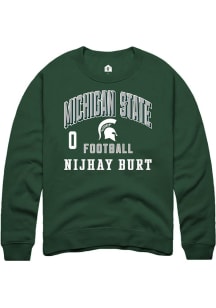 Nijhay Burt  Rally Michigan State Spartans Mens Green NIL Arch Logo Long Sleeve Crew Sweatshirt