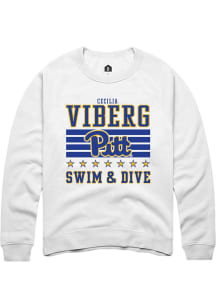 Cecilia Viberg Rally Mens White Pitt Panthers NIL Striped Crew Sweatshirt
