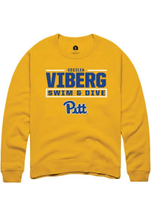 Cecilia Viberg Rally Mens Gold Pitt Panthers NIL Stacked Box Crew Sweatshirt