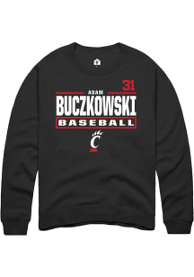 Adam Buczkowski Rally Mens Black Cincinnati Bearcats NIL Stacked Box Crew Sweatshirt