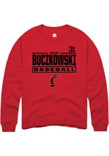 Adam Buczkowski Rally Mens Red Cincinnati Bearcats NIL Stacked Box Crew Sweatshirt