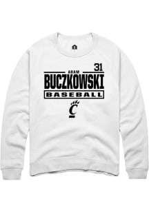 Adam Buczkowski Rally Mens White Cincinnati Bearcats NIL Stacked Box Crew Sweatshirt