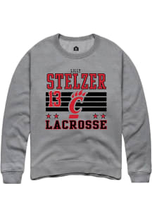 Lilly Stelzer Rally Mens Grey Cincinnati Bearcats NIL Striped Crew Sweatshirt
