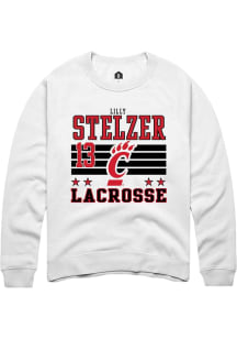 Lilly Stelzer Rally Mens White Cincinnati Bearcats NIL Striped Crew Sweatshirt