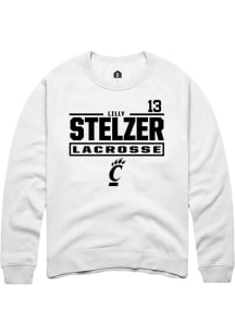 Lilly Stelzer Rally Mens White Cincinnati Bearcats NIL Stacked Box Crew Sweatshirt