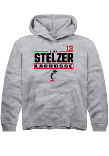 Lilly Stelzer Rally Youth Grey Cincinnati Bearcats NIL Stacked Box Long Sleeve Hooded Sweatshirt